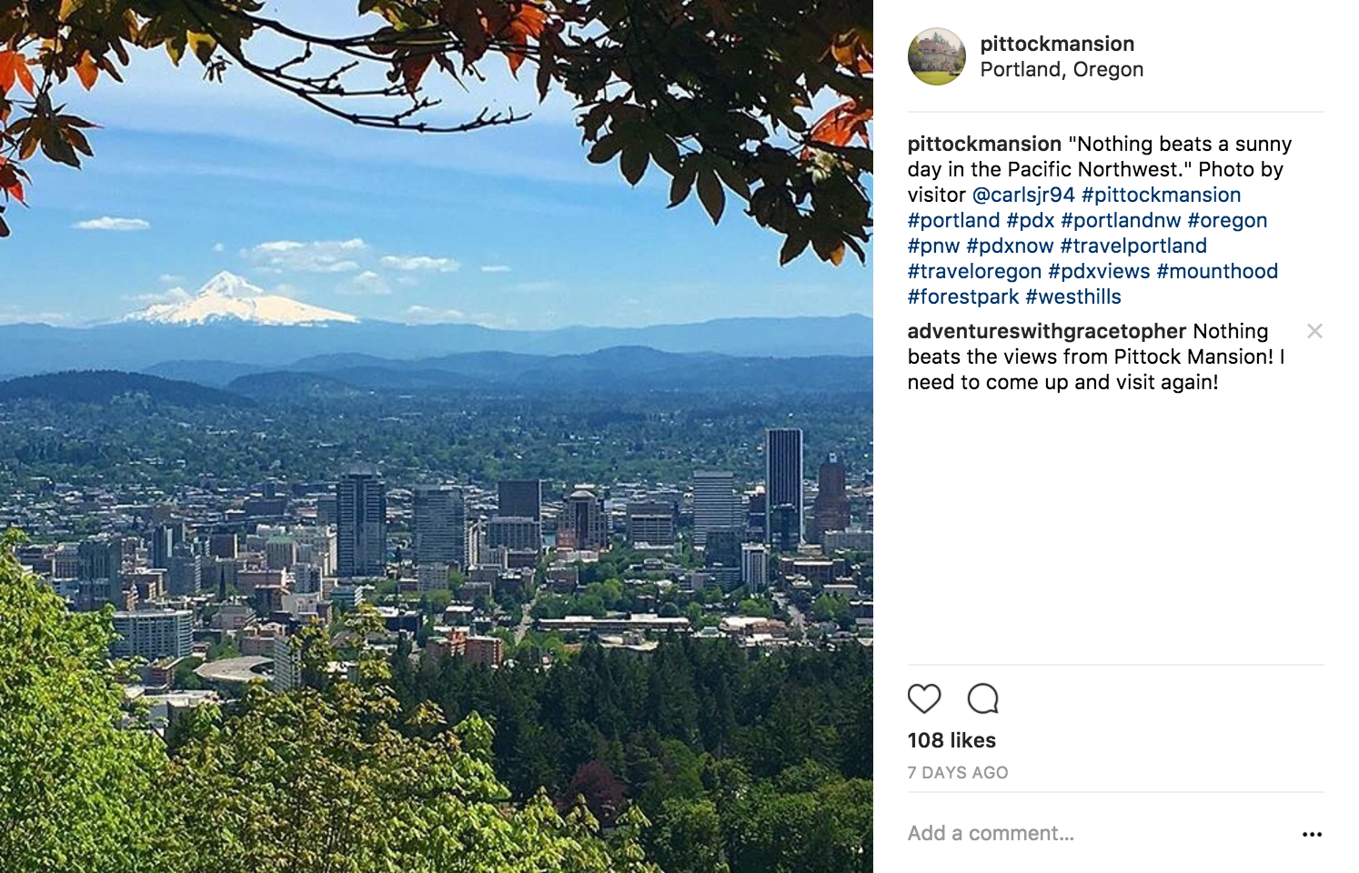 Click image to visit Pittock Mansion's Instagram page.